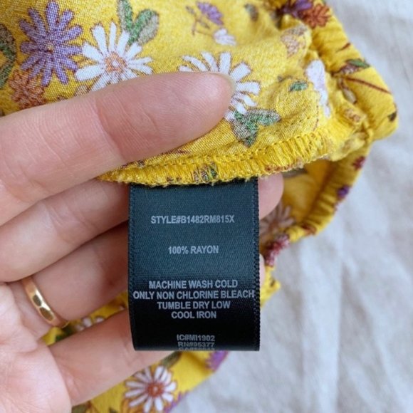 Sanctuary yellow floral print ruffle long sleeve v neck cropped wrap blouse - Picture 5 of 5